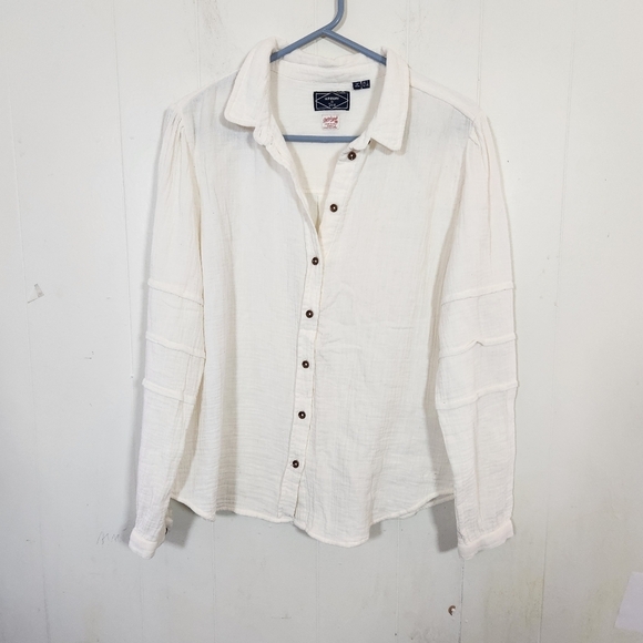 SuperDry Penny Collar Shirt Blouse in Oatmeal Size 10 Lightweight gauzy - Picture 1 of 16